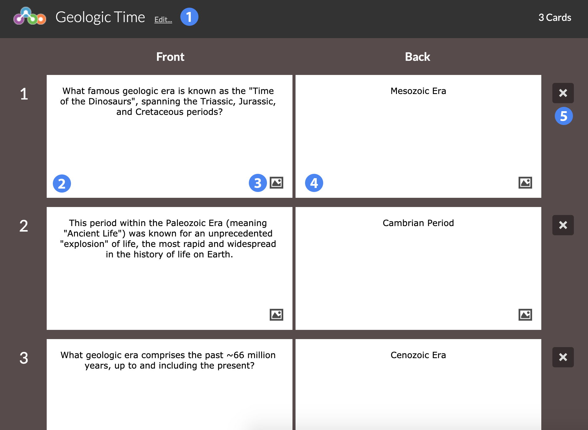 flash cards creator screen